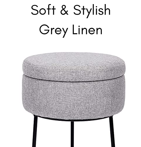 BIRDROCK-HOME-Grey-Linen-Storage-Stool-Ottoman-wBlack-Metal-Leg-Base-Soft-Compact-Padded-Seat-Footrest-Small-Footstool-for-Living-Room-Seating-Office-Dorm-Vanity-Chair-Bedroom-Couch-Desk BIRDROCK HOME Grey Linen Storage Stool Ottoman wBlack Metal Leg Base Soft Compact Padded Seat Footrest Small Footstool for Living Room Seating Office Dorm Vanity Chair Bedroom Couch Desk