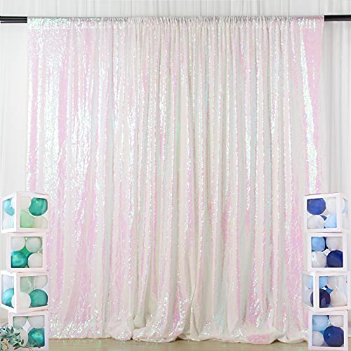 ShinyBeauty Photo Booth Backdrop Iridescent White Sequin Backdrop 8FTX10FT Sparkle Backdrop for Baby Shower Backdrop Background White Backdrop 10FT Birthday Backdrop