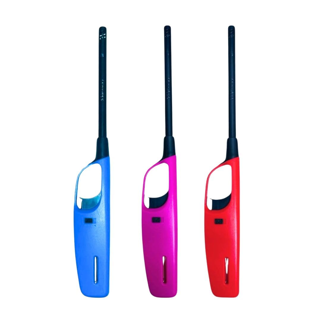 ezkart Multi-pack Large BBQ Lighters Refillable Safety Gas with Assorted Colours Suitable for Kitchen, Barbecue, Candles, Camping, Cooking, BBQs, Fireworks etc (3)