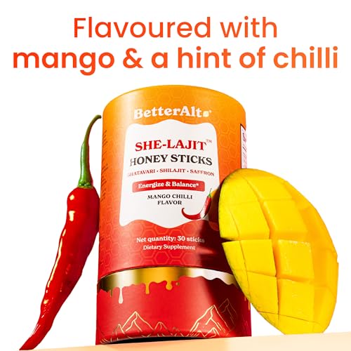 Image of Better Alt She-Lajit Honeysticks for Women| Natural Energy & Vitality Support | With Shatavari, Shilajit, Saffron & Organic Honey | 85+ Essential Minerals & Fulvic Acid | 30 Sticks-Mango Chilli Flavor