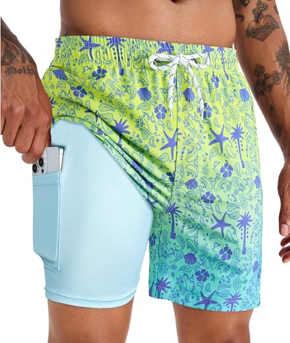 Image of APTRO Men's Swim Trunks with Compression Liner 5 Inch Bathing Suit Beach Swimsuits