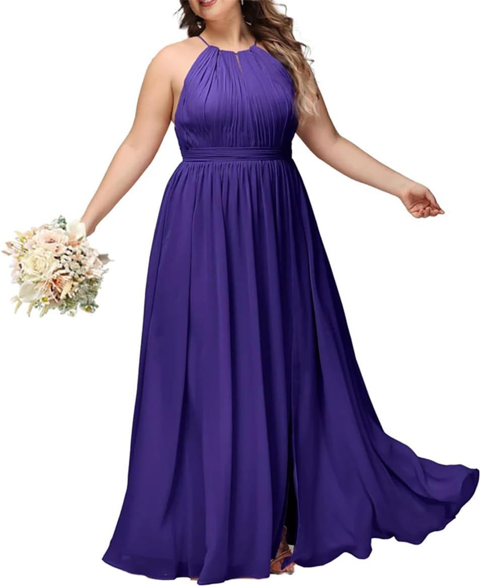 Halter Split Chiffon Long Plus Size Bridesmaid Dresses Long Chiffon Formal Dresses Evening Party Dress
