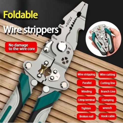Image of Multi-Function Wire Stripper Tool, Stainless Steel, with Cutting, Crimping and Gripping, Ergonomic Anti-Slip Handle, 10-16 AWG