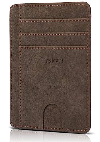 Image of Teskyer Slim Minimalist Wallet for Men, RFID Front Pocket Card Holder | Ultra Slim Front Pocket Design, 8 Card Slots, RFID Protection, Smooth Faux Leather for Everyday Carry