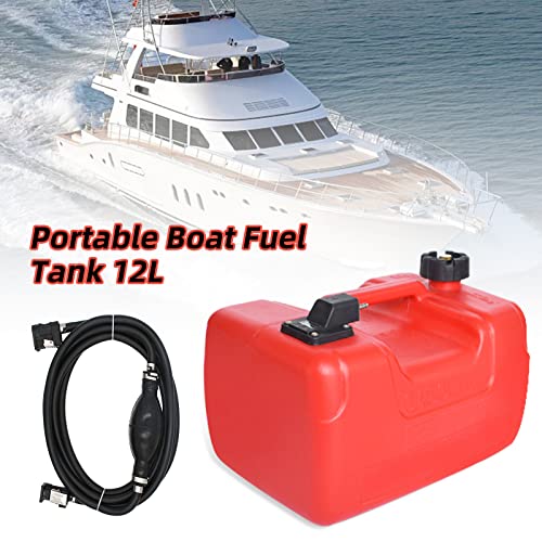 Kcret Portable Boat Fuel Tank With Hose Connector For Marine Outboard Motor Fuel Tank- Red (3 Gallon (12L)) #TOP4