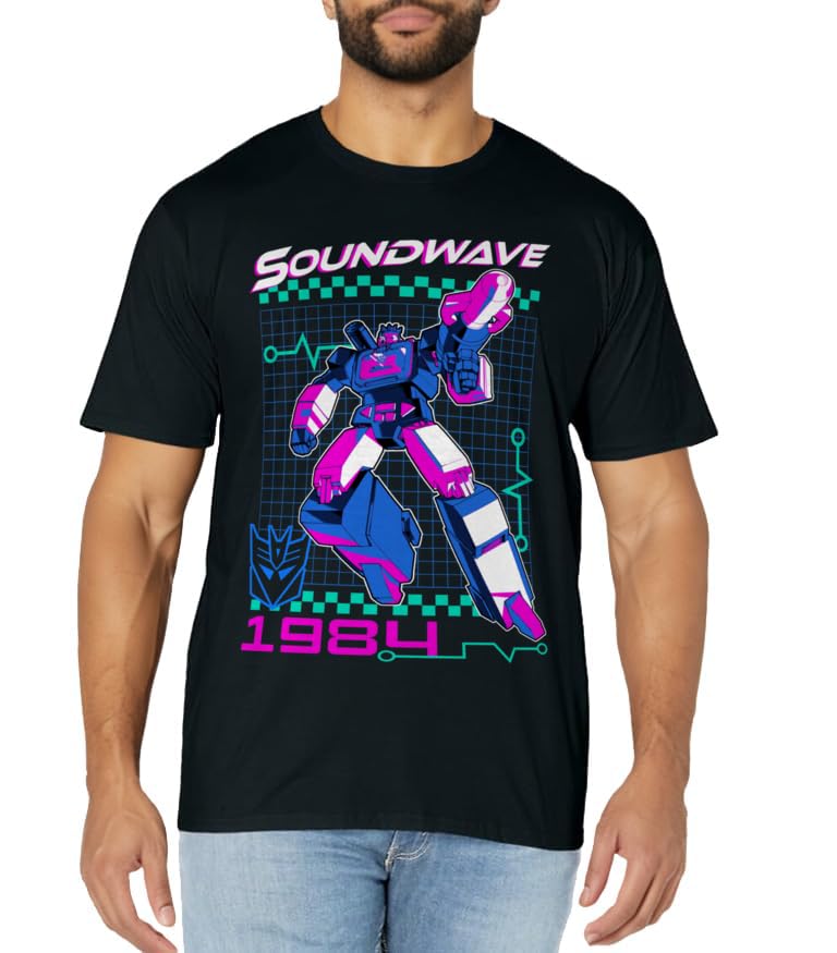 Transformers Soundwave 1984 Retro Grid Logo T-Shirt Small - image 2