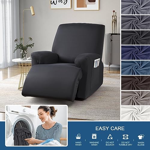 Image of TAOCOCO Oversized Recliner Chair Covers 4-Pieces, Stretch Recliner Cover for Large Recliner Washable Reclining Chair Cover Polyester Soft Fabric Furniture Protector (Oversized Recliner, Black)