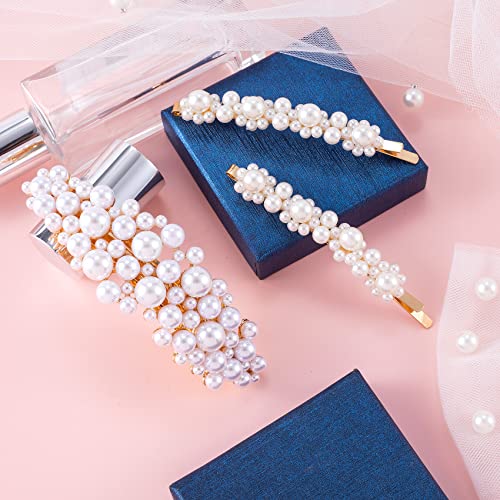 Hinzic 3Pcs Pearl Barrette Metal Hair Barrettes Gold Hair Clips Vintage Bridal Hair Clip Decorative Hair Clasps Wedding Accessories For Bride Women Girls #TOP6