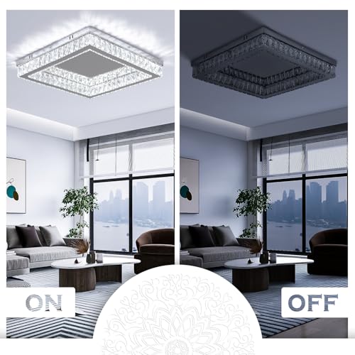 Finktonglan Modern Square Crystal Led Ceiling Lights 17.7 Inch Flush Mount Ceiling Light Fixture Stainless Steel Chandelier Ceiling Lamp For Living Room Bedroom Dining Room thumb #3