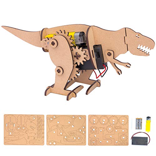 Dino Bot - DIY Motorized Robot Craft Kit Made from Laser Cut Wood - Engineering Toy for Kids and Adults, Ages 12+