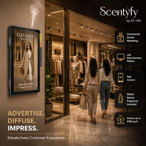 Image of SCENTYFY by STARQ ADScent Smart Advertising Aroma Diffuser with Digital Display, Commercial Scent Marketing Machine for Retail Stores, Hotels, Offices & Showrooms with 500ml Starter Perfume