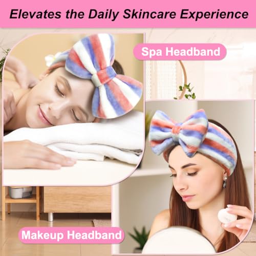 Shintop Women Fashion Lovely Soft Carol Fleece Bowknot Bow Makeup Cosmetic Shower Elastic Hair Band Hairlace Headband (Purple Stripe) - Thumbnail 5