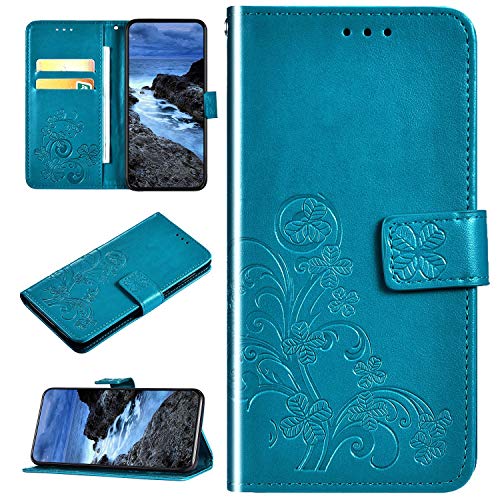 Urhause Case Compatible with LG V50 ThinQ Case Glossy PU Leather Wallet Cover with Card Slots 3D Flower Wallet Kickstand Magnetic Closure Shockproof Case TPU Silicone Inner Folio Flip Case, Blue