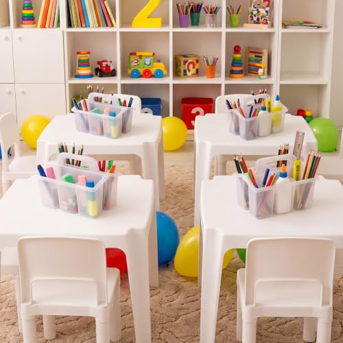 Image of WILLBOND 12 Pcs Classroom Storage Caddies Stackable Utility Caddies with 4 Compartment Plastic Caddy with Handle Portable Storage Bins Organizers for Kids Schools Art Craft Supplies (Clear)