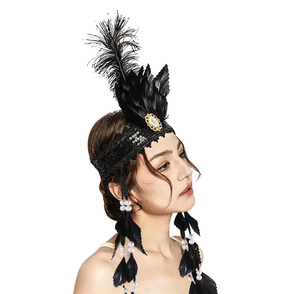 haozaikeji Indian Chief Feather Hat Headdress Headband with Tassel Tribal Headpiece Headwear Crown Fascinator Halloween Costume Festival Party Prop Hair Accessories for Women Ladies - Image 2