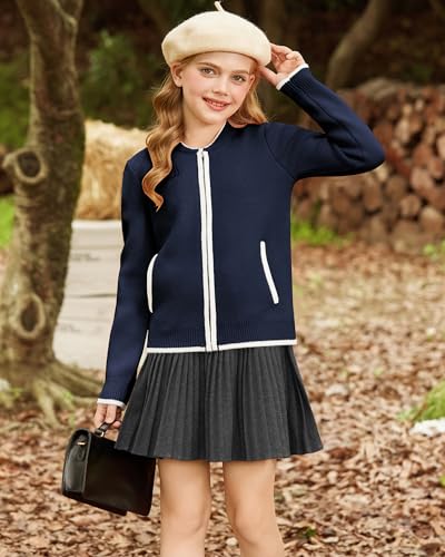 GRACE KARIN Girls Cardigan Knit Zip Uniform Sweater School Winter with Pockets 6-14Y4