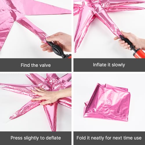 Image of PartyWoo Pearl Pink Star Spike Balloons 2pcs Explosion Foil Mylar Balloons | 42 Inch for Birthday Gender Reveal Baby Shower Engagement Bridal Shower Anniversary Bachelorette Girl Party Decorations