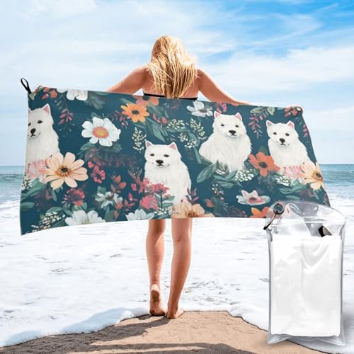 FCTVASDM Toalla de playa de microfibra de 31.5 x 63 pulgadas, toalla de secado rápido, manta de playa sin arena, toallas de camping de gran tamaño, toallas de baño blancas para perros y flores