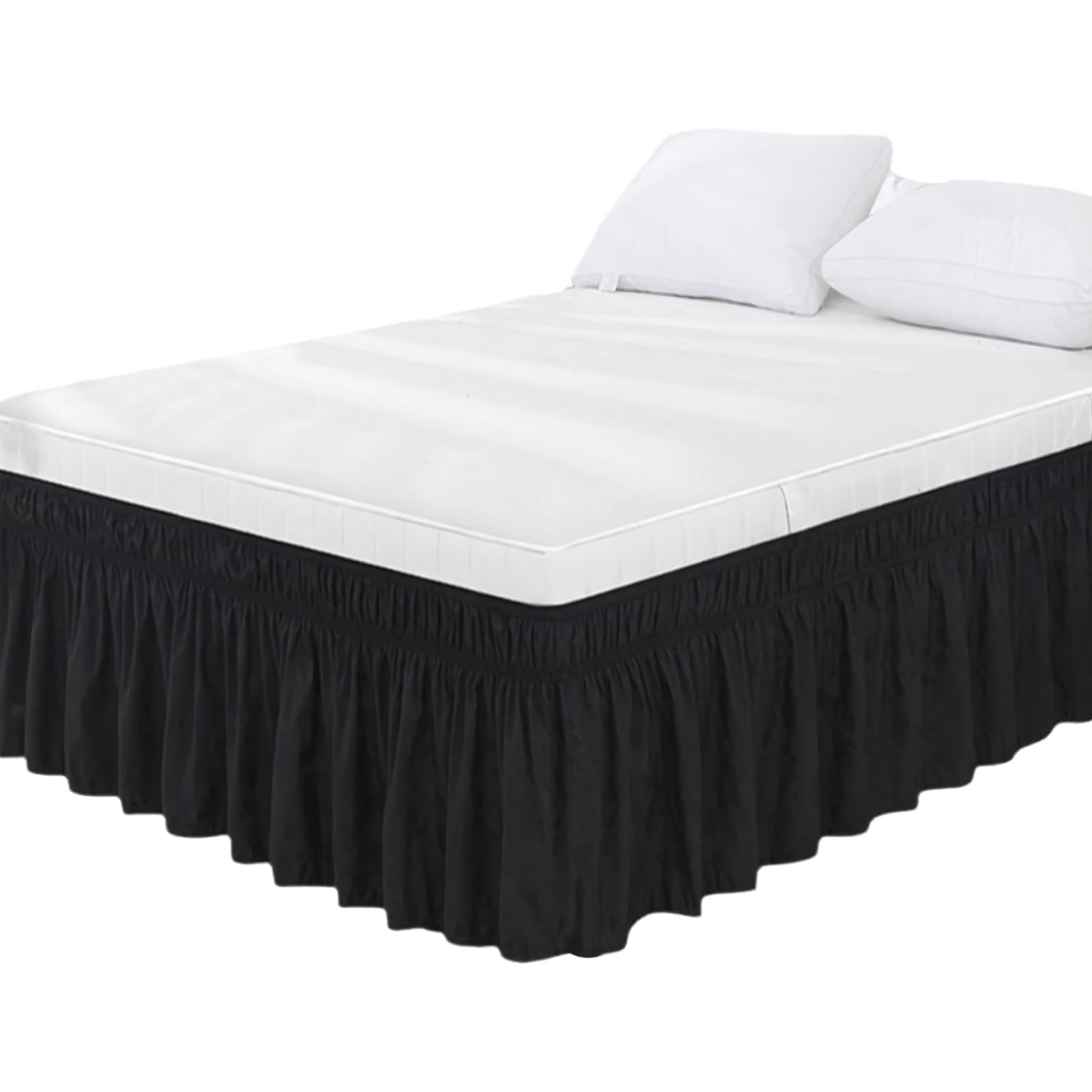 Wrap Around Bed Skirts for Beds Drop, Adjustable Elastic dust Ruffles Queen King Full Twin bedskirts Machine Washable (Black, King)