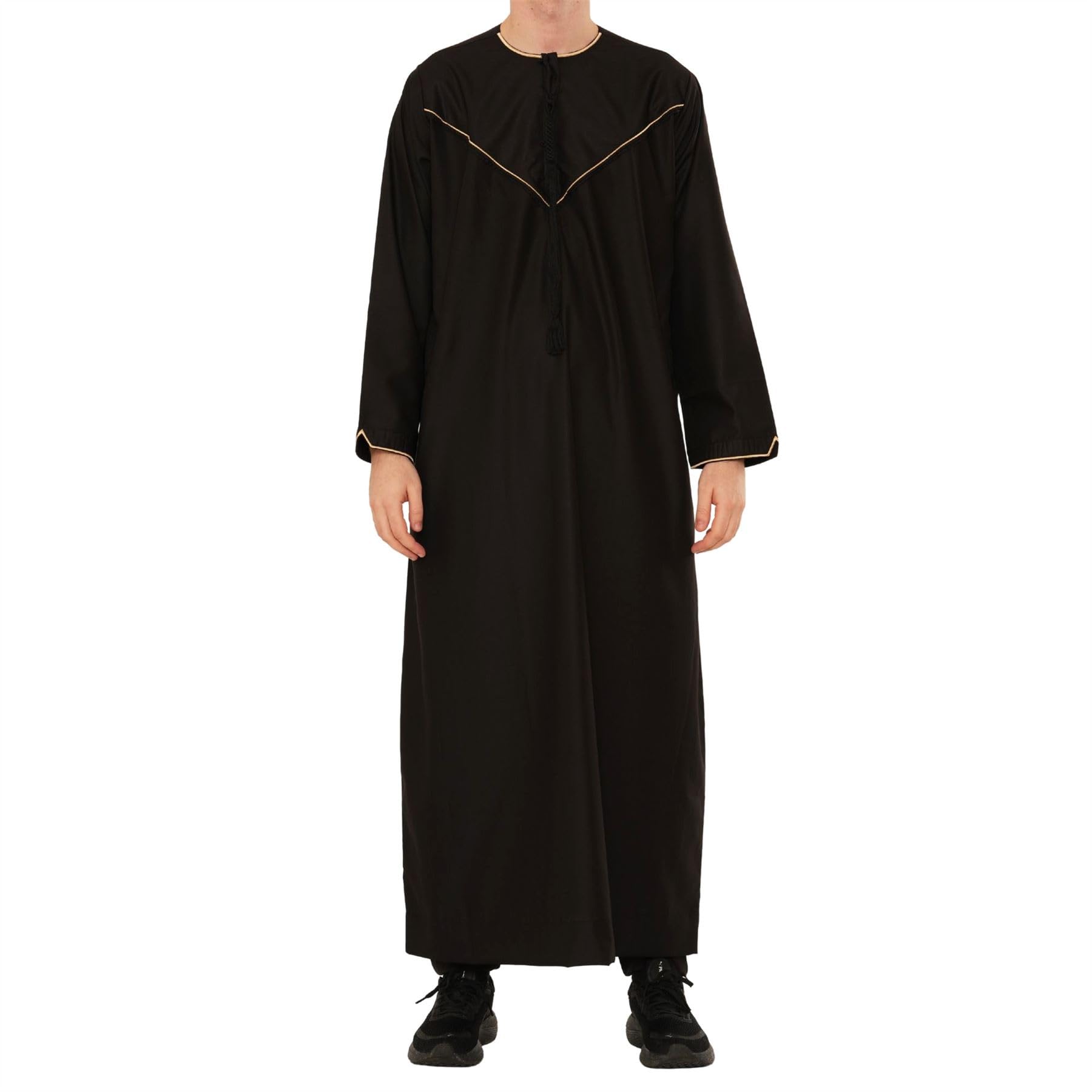 Thobez Men's Black Thobe Emirati Omani Jubba Luxurious Islamic Clothing Muslim Kaftan Eid Robe Arab Gold Embroidery - 54