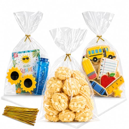 NPLUX Cellophane Bags, 100 Pack 6x10 inch With Ties for Bakery Orders | Use them for cookie orders, mixed snacks, bakery counters, and party prep where a versatile clear bag is useful.