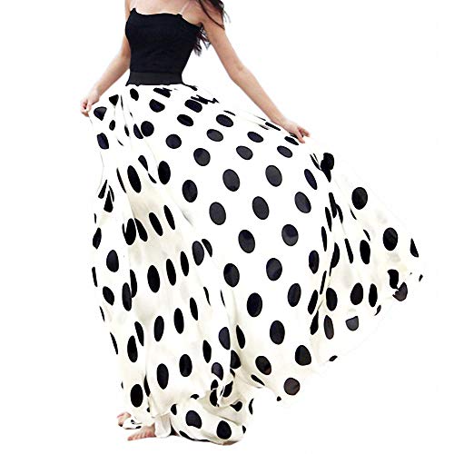 Sinono Women's Chiffon Stripe Maxi Skirt High Waist Mopping Floor Skirts (XXX-Large, White Dot)3