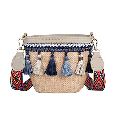 Angmile Mujer Estilo étnico de Moda Bolso de Hombro Personalizado Borla Tejido a Mano Cubo Bolsa Estilo étnico Vintage Borla Decoración