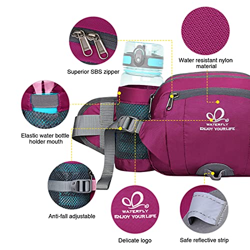 image for WATERFLY Fanny Pack with Water Bottle Holder Hiking Waist Packs for Wa