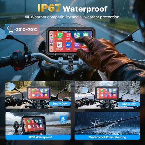 Image of WonVon 6.25 Inch Wireless Motorcycle Carplay GPS Navigation System with Apple Carplay and Android Auto Portable Screen with Dual Bluetooth, Navigation, Siri, Google Assistant with Magnetic Mount