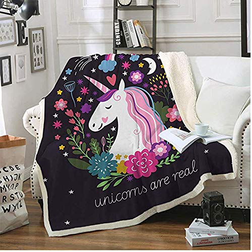 FairyShe Cute Sherpa Throw Blanket for Girls, Cartoon Plush Blanket with Flowers Little