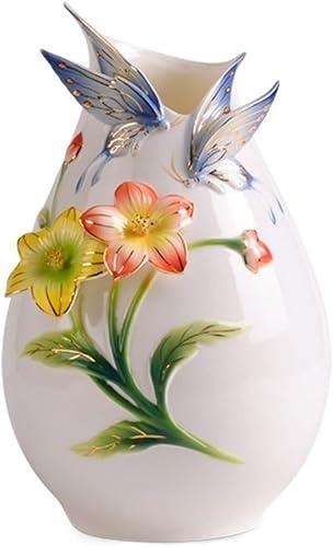 ARZARF Elegante jarrón creativo de porcelana de mariposa y flores de 1181 pulgadas florero de cerámica esmaltado decoración del hogar manualidades