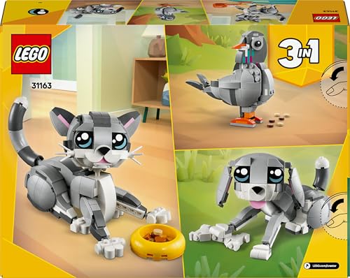 LEGO Creator 3in1 Graue Katze - Tierfigur umbaubar in Taube oder EIN Hund - Kreatives Geburtstagsgeschenk für Mädchen & Jungen ab 8 Jahren - 31163