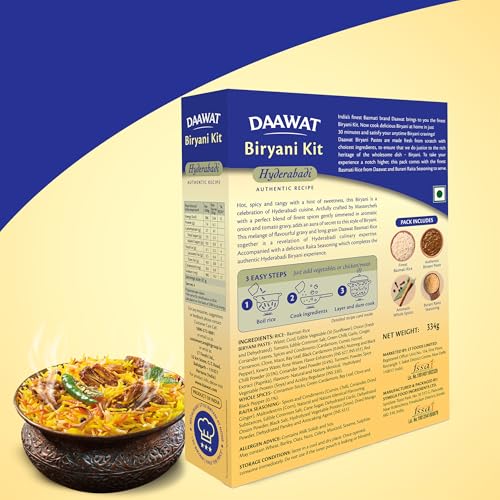 Image of Daawat Biryani Kit Hyderabadi | Authentic Recipe | Ready in 30 min | Ready to Cook 334 gm (Pack of 2)