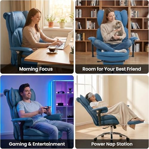 ATMILD Big and Tall Office Chair, 400lbs Heavy Duty Wide Seat Executive Chair with Footrest, High Back Leather Computer Desk Chair for Home Office (Blue) - Image 7