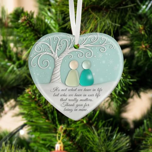 Real Sea Glass Friendship Ornament, Sea Glass Art Gifts for Bestie,Timeless Friendships Heart Keepsake, Christmas Tree Decoration Ornaments for Women Birthday (1)