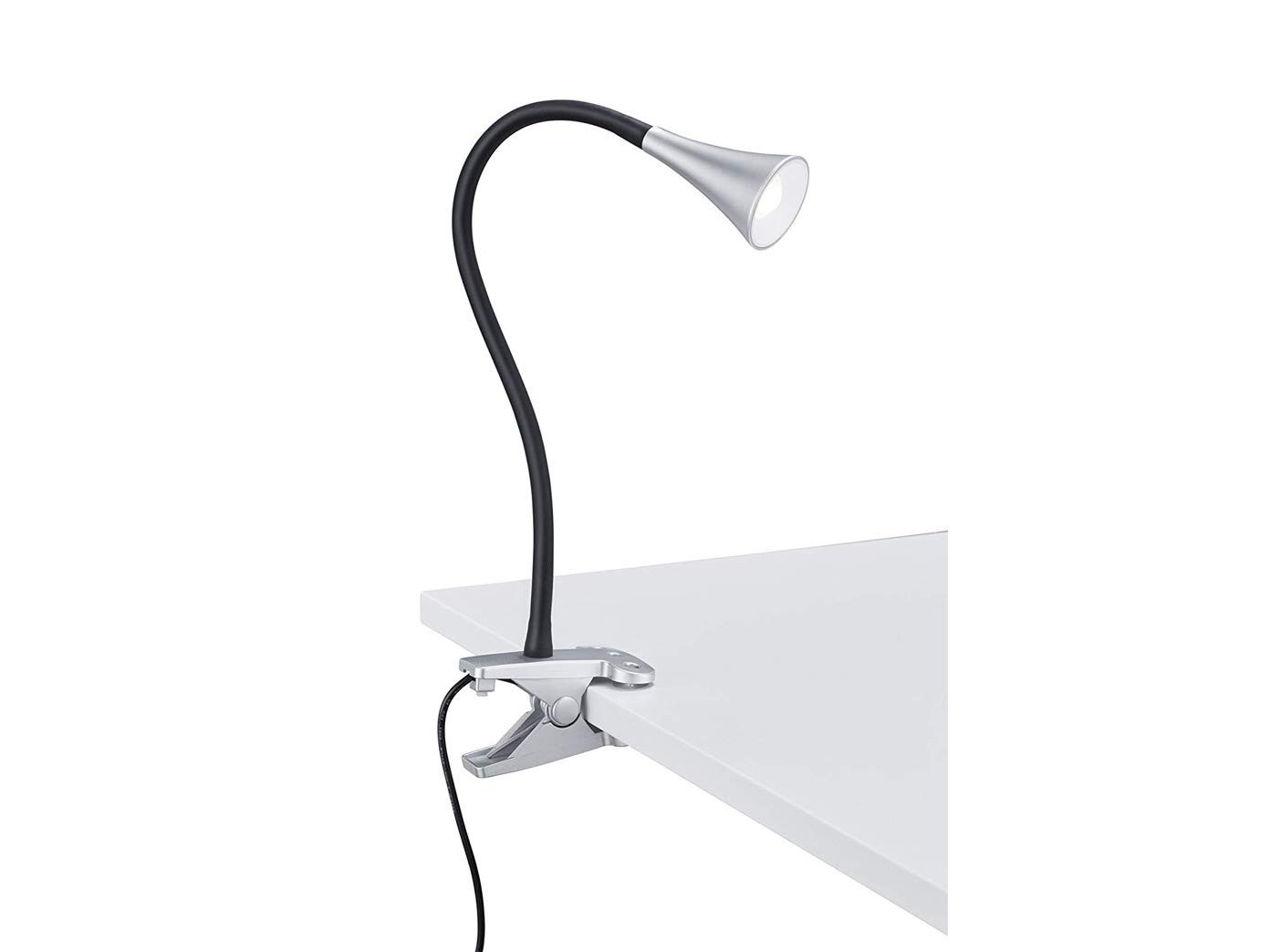 Lot de 2 lampes LED flexibles avec col de cygne - 1 lampe à pince en plastique - Argenté/noir.