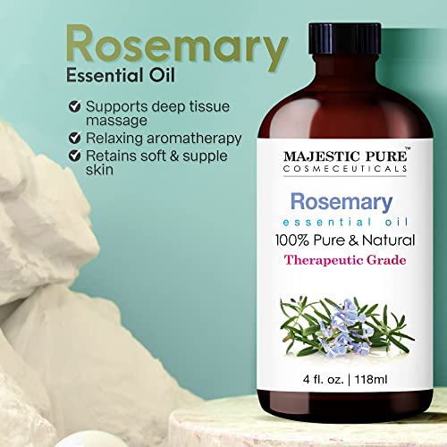 Majestic Pure Rosemary Essential Oil, Therapeutic Grade, 100% Pure And Natural Rosemary Oil For Hair Growth, Skin, Face, Aromatherapy & Diffuser - 4 Fl Oz #TOP3