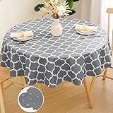 smiry Round Plastic Table Cloth, Waterproof Vinyl Tablecloth with Flannel Backing for Round Tables, Wipeable & Spillproof for Dining, Camping, Indoor and Outdoor (60' Round, Grey)