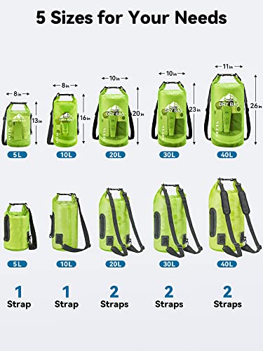 Image of HEETA Dry Bag Waterproof for Women Men, Roll Top Lightweight Dry Storage Bag Backpack with Phone Case for Travel Swimming Boating Kayaking Paddle Board Camping Beach Accessories (Lemon Green, 20L)