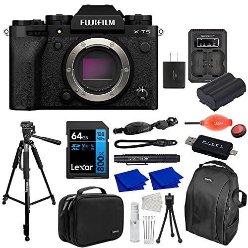 Fujifilm X-T5 Mirrorless Digital Camera (Black) Body Bundle With Extra Battery & Charger Kit, Tripod, Backpack, Camera Case & More (14 Items) | Usa Authorized With Fujifilm Warranty #TOP2