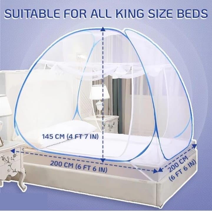 Image of Mosquito Net for Double Bed | King Size Foldable Machardani | Polyester 30GSM Strong Net |PVC Coated Corrosion Resistant Steel Wire - Blue (6 x 6) feet new Green (new White) (Sky Blue)