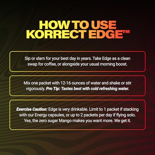 Image of Korrect Edge Paraxanthine Powder, Caffeine Alternative, 15 Ct (Mango) | Energy Powder Supporting Focus, Mental Clarity, Sustained Energy, Caffeine Alternative, Vegan, Gluten Free, Non-GMO