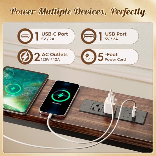 Image of Huuger 118 Inch Sofa Table with Power Outlets, Skinny Behind Couch Table | 5.9 Inch Narrow Entryway Table, Extra-Long Console Table, Behind the Couch Table with Outlet for Living Room, Dark Walnut
