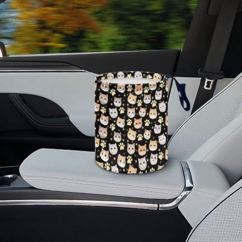 Image of Cute Cats Car Trash Can - Cute, Portable,Collapsible Back Seat, Front Console, Floor, or Hanging Headrest Waste Basket Cars Garbage Bag
