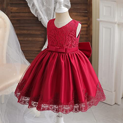 Nnjxd Baby Girls Lace Dress Bowknot Flower Dresses Wedding Pageant Baptism Christening Tutu Gown Size (70) 0-6 Months #Red #TOP1