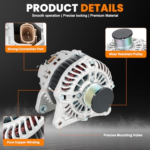 Image of 13258 Alternator Compatible with Nissan Juke 2011-2017 1.6L, Sentra 2017-2019 1.6L, 12V 110Amp CW 6-Groove Pulley Replace 13258N, 23100-1KM1A, 23100-1KM1M, A2TJ1381, A2TJ2081