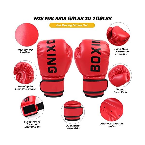 Odoland 7-in-1 Boxing Gloves and Punching Mitts Set for Kids, Boxing Mitts Focus Pads, Kids Boxing Gloves and Protect Sleeves, Reflex Balls Kit and Jumping Rope for MMA Training