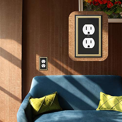 Pearled Frame Decorative Wall Plate Switch Plate Outlet Cover (Single Duplex, 2 Pack, Matte Black & Dark Golden) #TOP3