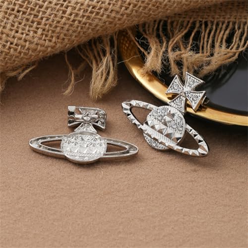 Image of Dreuyet Saturn Planet Brooch Pin for Women Ladies Dainty Rhinestone Star Lapel Pin Cubic Zirconia with Crystal Planet Brooch Fashion Dress Accessories Jewelry for Suit Clothing Jackets Badges