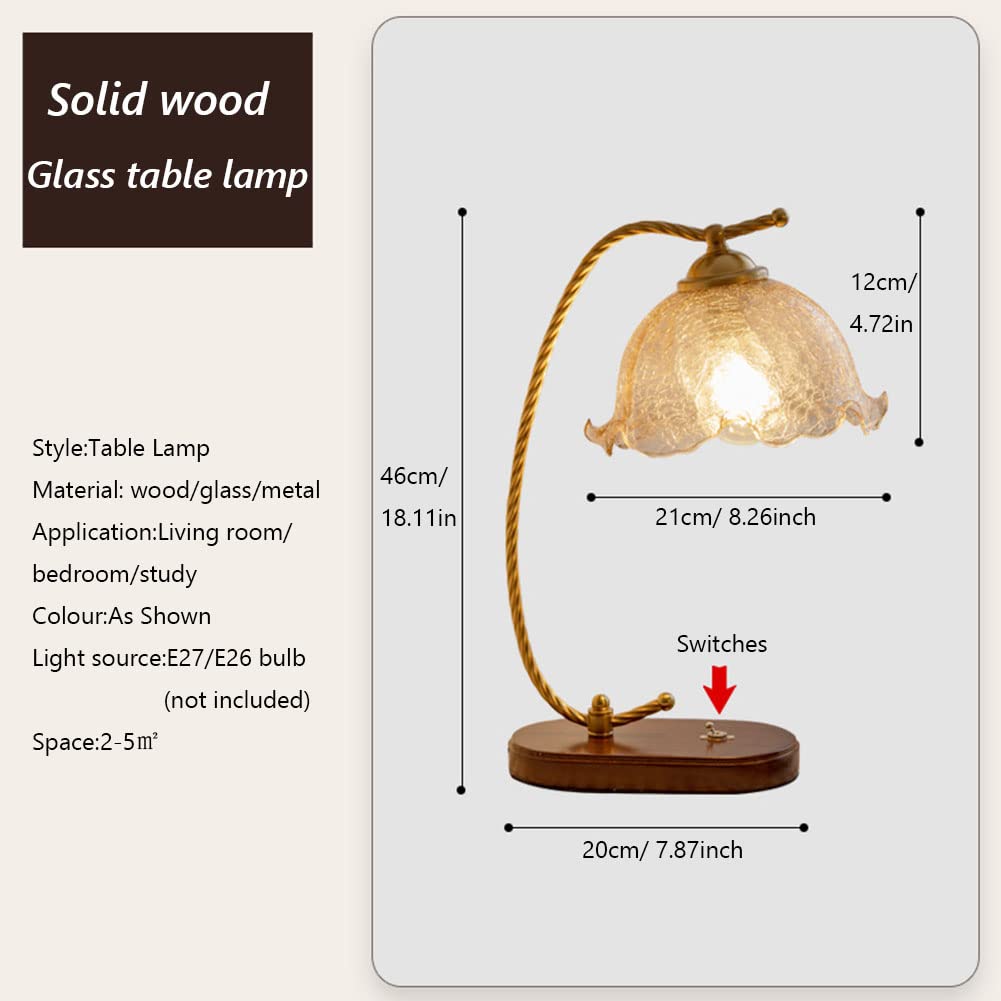 Weinlese Massivholz Schreibtischlampe Glas Tischlampe Kleines Mädchen Schlafzimmer Lampe für Nachttisch Wohnzimmer Studie Kinderzimmer Student Dorm Nachttischlampe
